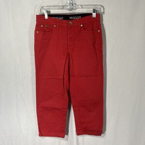 (B1) MARINE BLUE LOIS JEANS red zip fly mid rise cropped capri pants 27